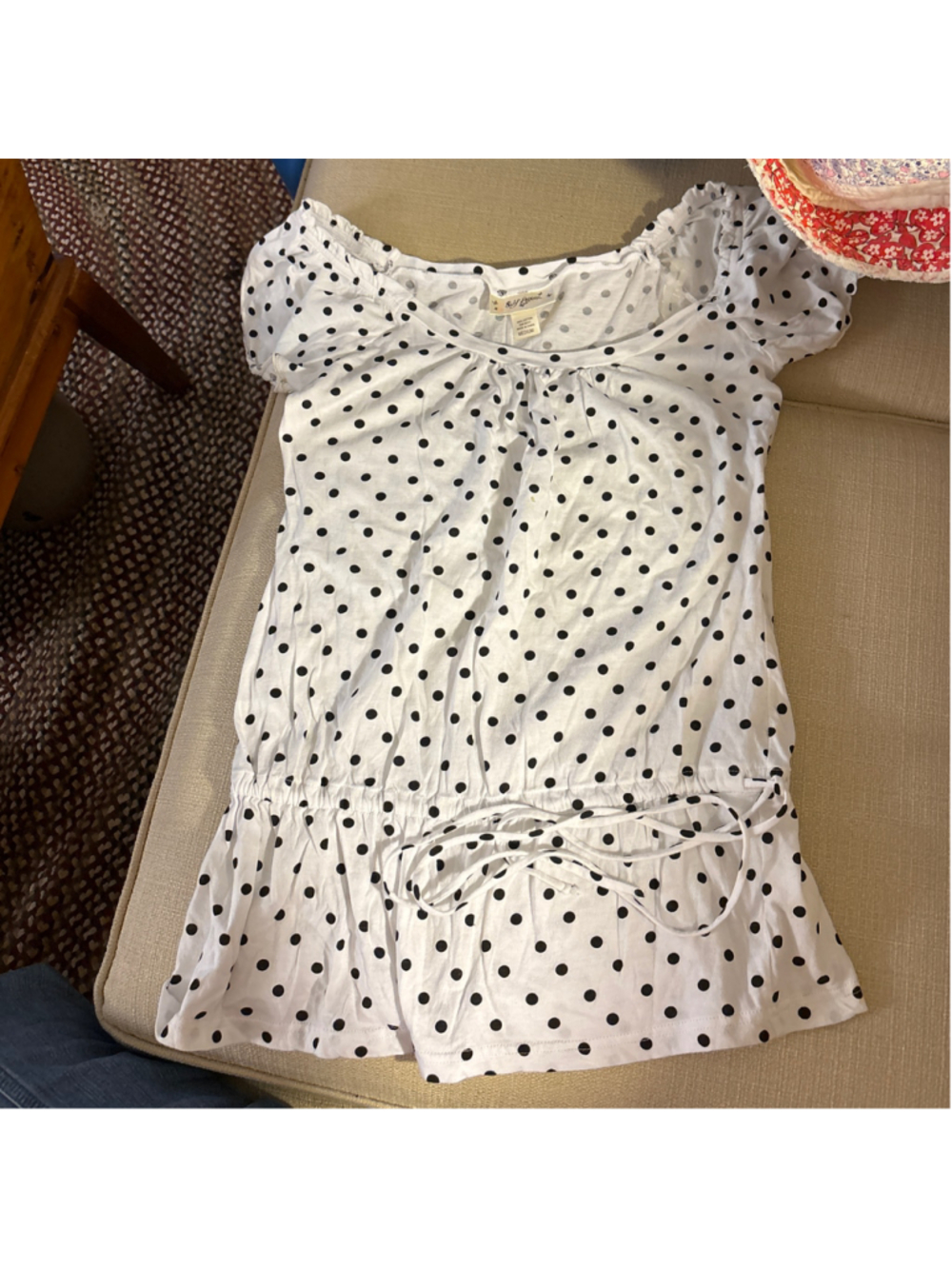 Women's Self Esteem Polka Dot Short Sleeve Tee, White/Black, Size M